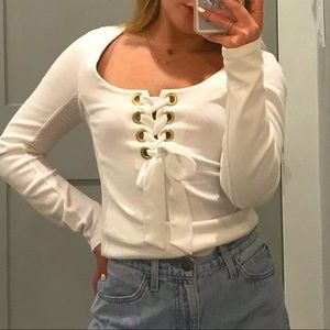 corset-like long sleeve top